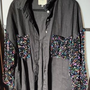 Black Jacket with Multicolor Beaded Sleeves